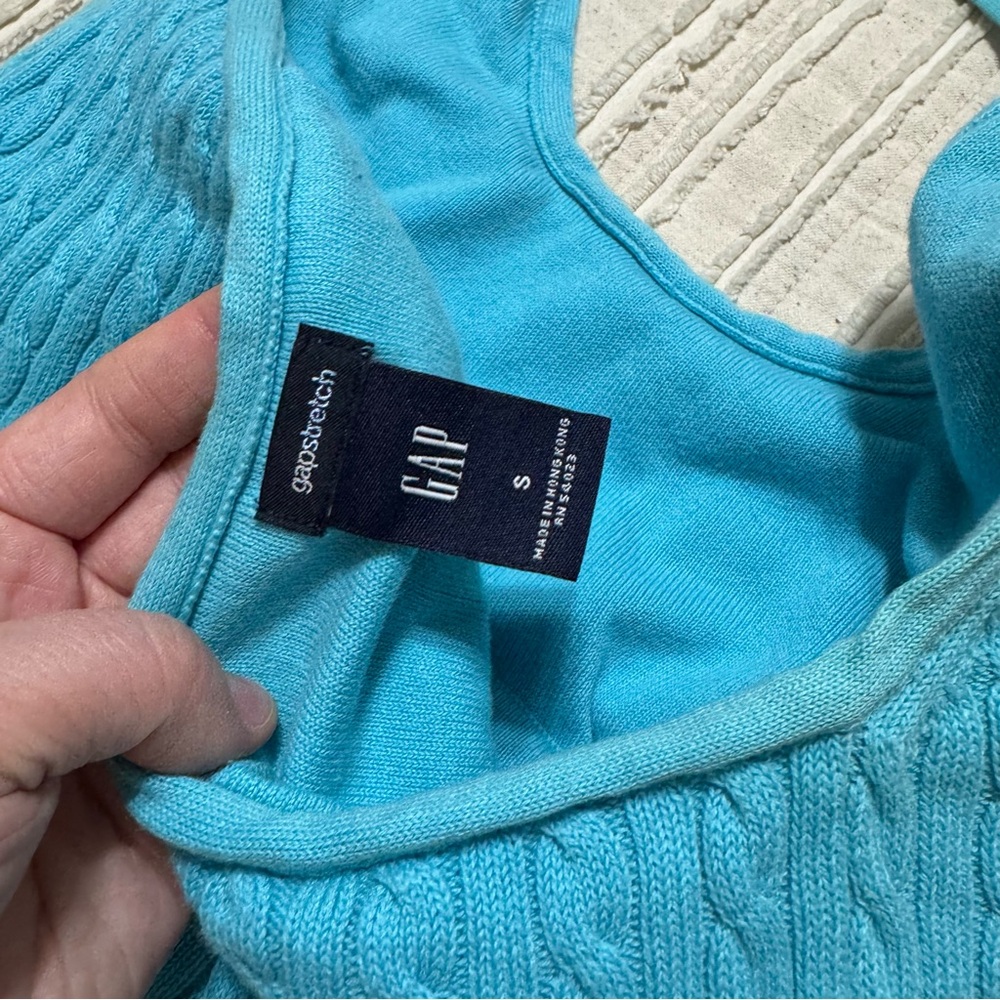 Y2K Gap Cotton Blend Cable Knit Halter Neck Blue Tank Top - Picture 5 of 6